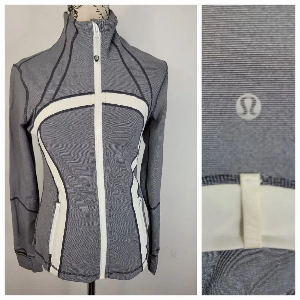 Lululemon Define Jacket Womens 6 Zip Up Thumbholes Mini Stripes Gray Herringbone